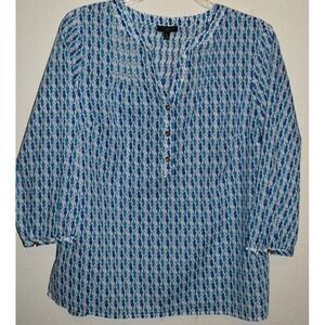 Talbots Petites Small Seahorse Shirt Pintuck Popover 3/4 Slv Lightweight Cotton